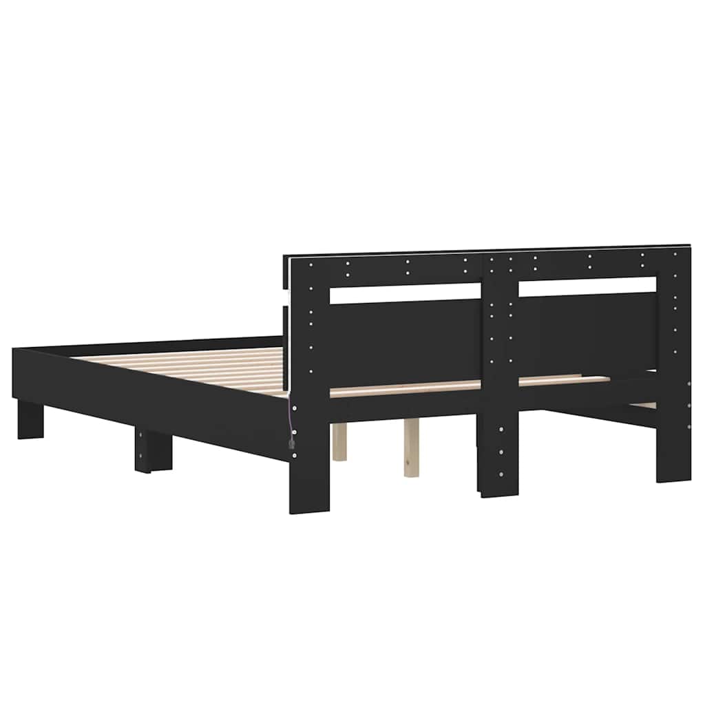 Bed Frame with LED without Mattress Black 135x190 cm Double