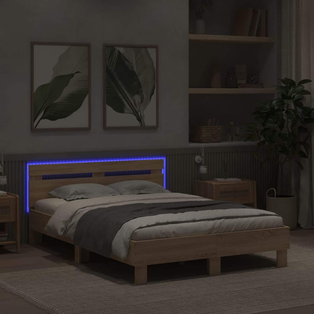 Bed Frame with LED without Mattress Sonoma Oak 135x190 cm Double