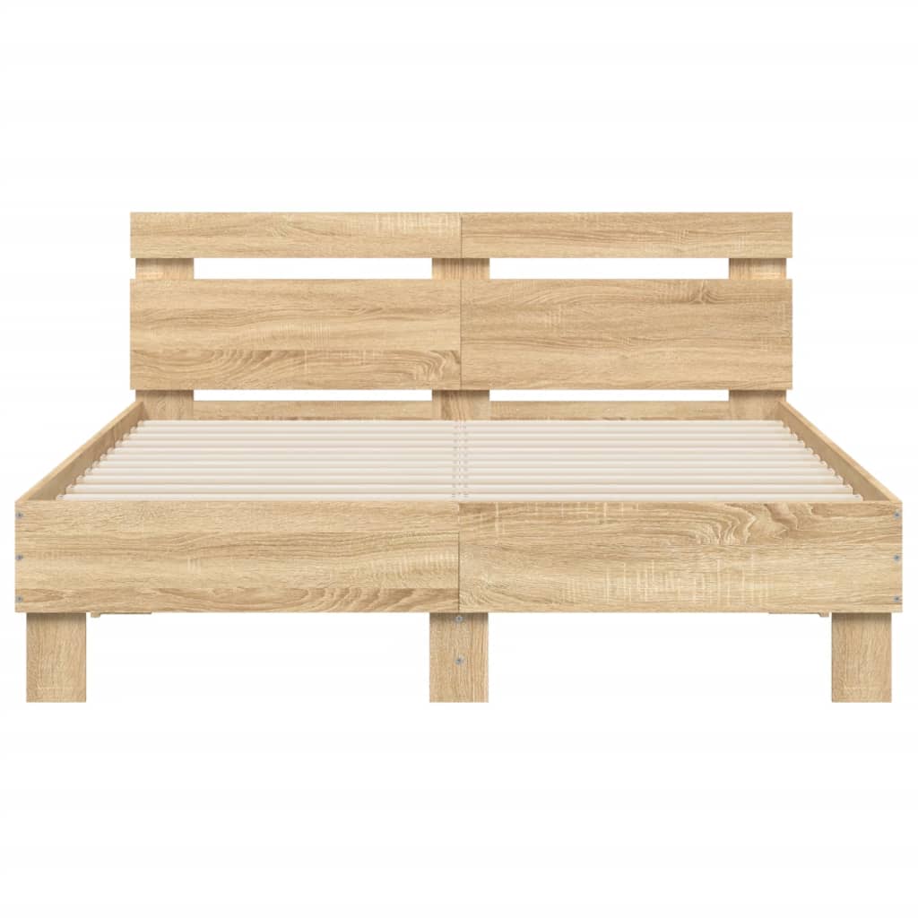 Bed Frame with LED without Mattress Sonoma Oak 135x190 cm Double