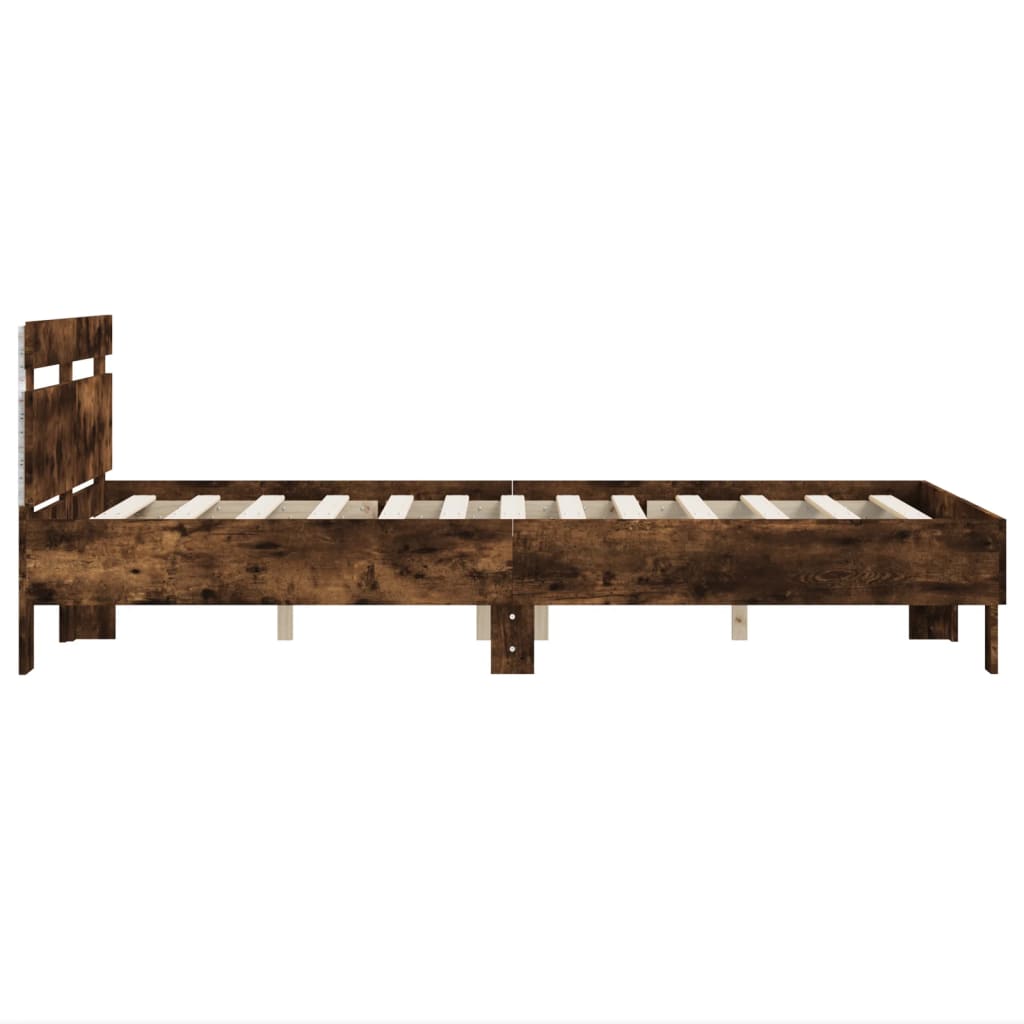 Bed Frame with LED without Mattress Smoked Oak 135x190 cm Double