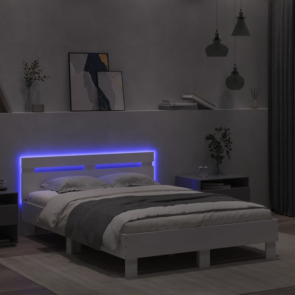 Bed Frame with LED without Mattress White 120x190 cm Small Double