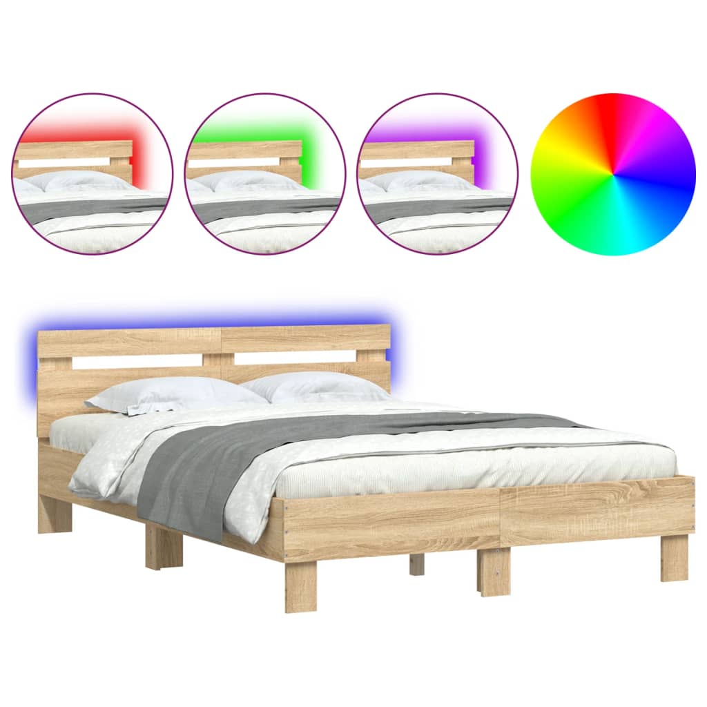Bed Frame with LED without Mattress Sonoma Oak 120x190 cm Small Double