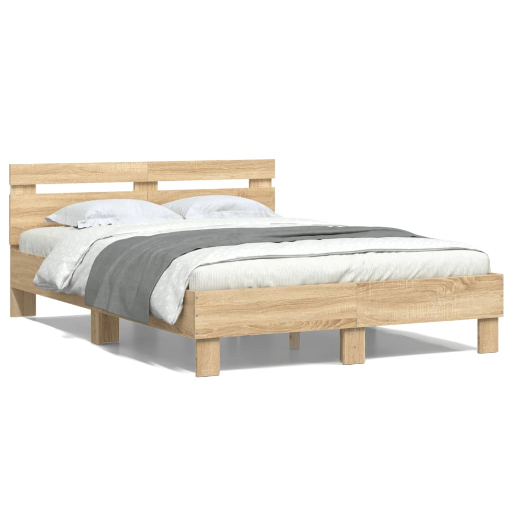 Bed Frame with LED without Mattress Sonoma Oak 120x190 cm Small Double