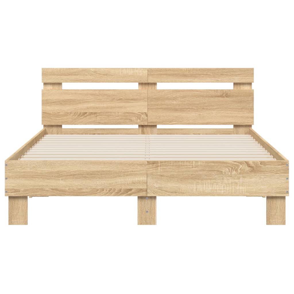 Bed Frame with LED without Mattress Sonoma Oak 120x190 cm Small Double