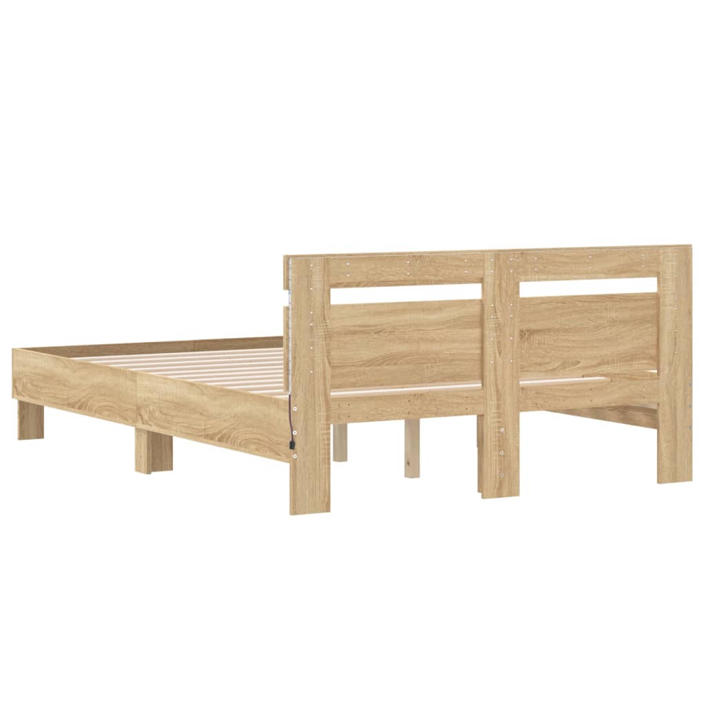 Bed Frame with LED without Mattress Sonoma Oak 120x190 cm Small Double