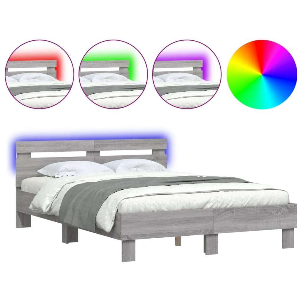 Bed Frame with LED without Mattress Grey Sonoma 120x190 cm Small Double