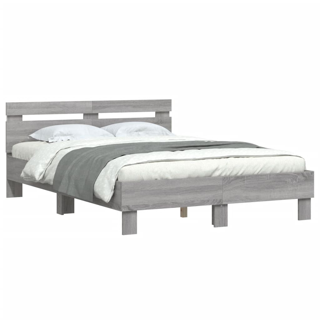 Bed Frame with LED without Mattress Grey Sonoma 120x190 cm Small Double