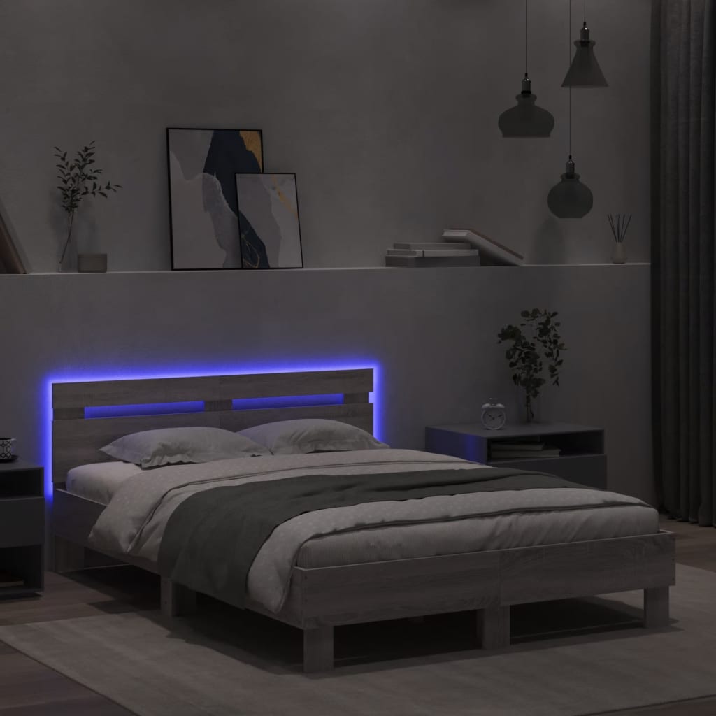 Bed Frame with LED without Mattress Grey Sonoma 120x190 cm Small Double