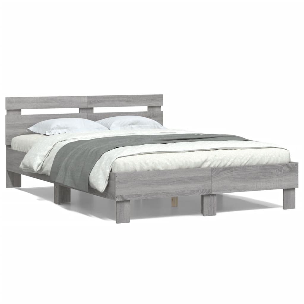 Bed Frame with LED without Mattress Grey Sonoma 120x190 cm Small Double