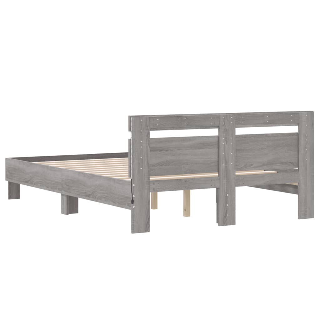 Bed Frame with LED without Mattress Grey Sonoma 120x190 cm Small Double
