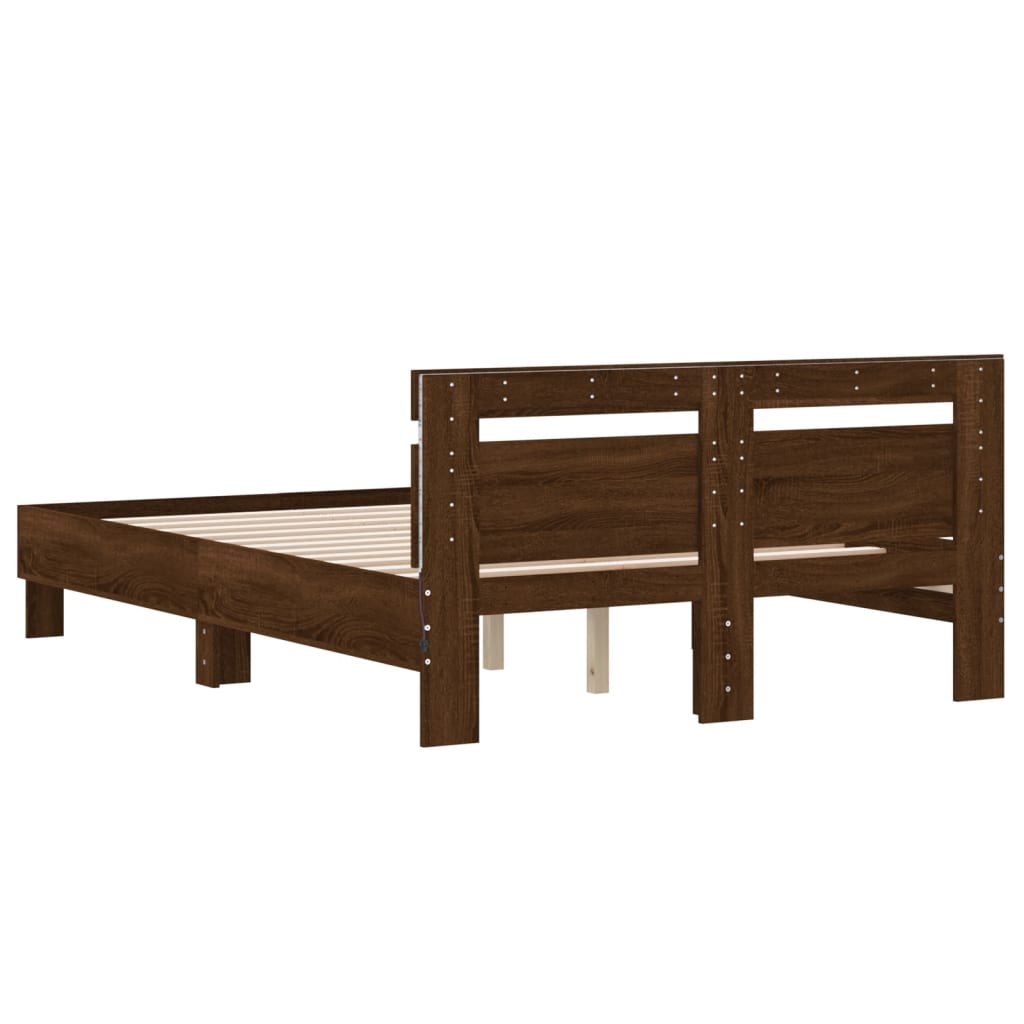 Bed Frame with LED without Mattress Brown Oak 120x190 cm Small Double