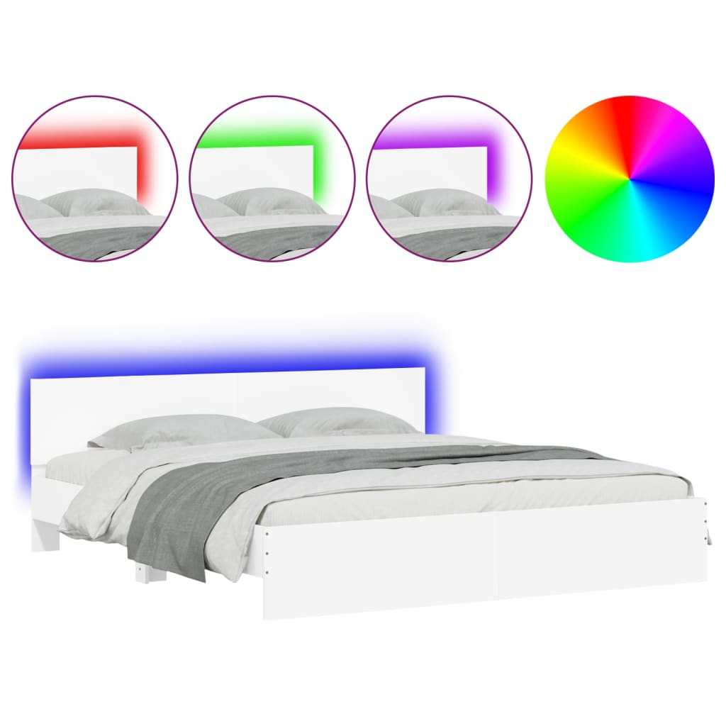 Bed Frame with LED without Mattress White 200x200 cm