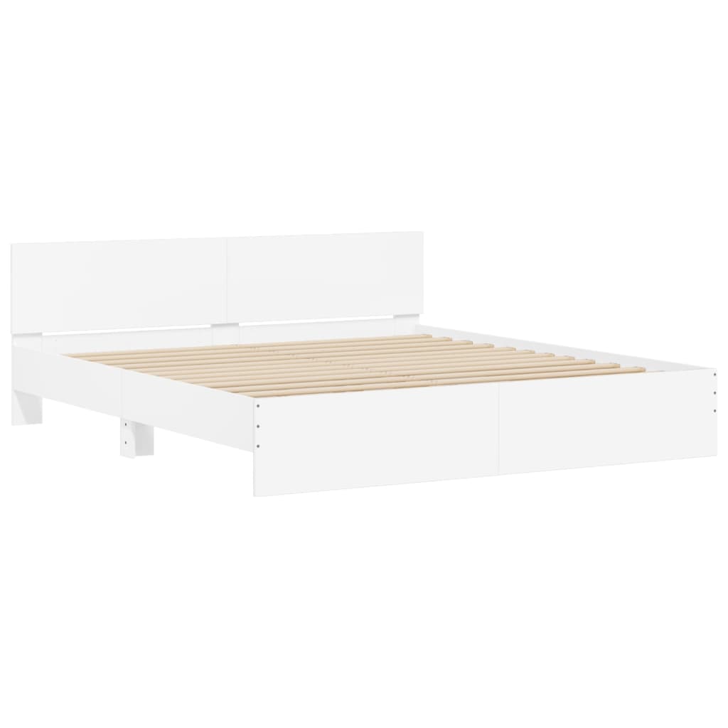 Bed Frame with LED without Mattress White 200x200 cm