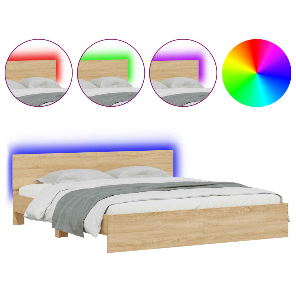 Bed Frame with LED without Mattress Sonoma Oak 200x200 cm