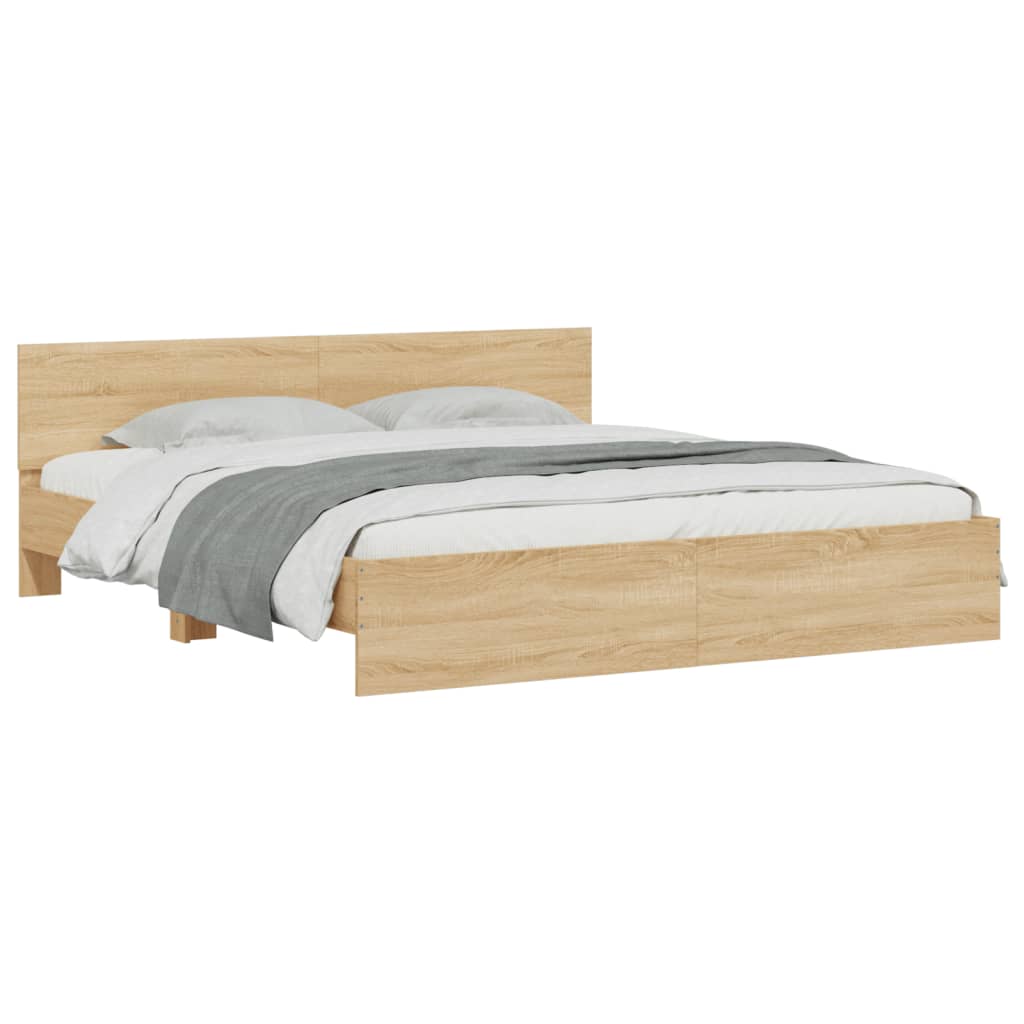 Bed Frame with LED without Mattress Sonoma Oak 200x200 cm