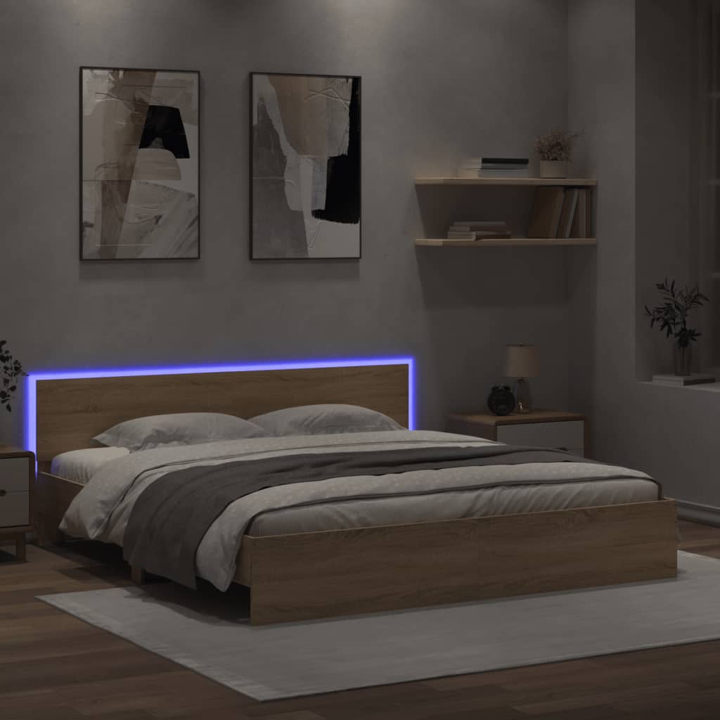 Bed Frame with LED without Mattress Sonoma Oak 200x200 cm