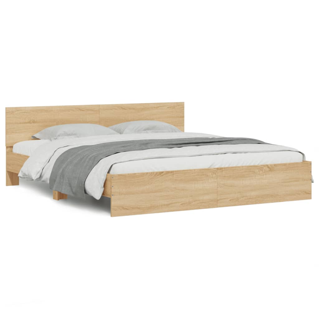 Bed Frame with LED without Mattress Sonoma Oak 200x200 cm