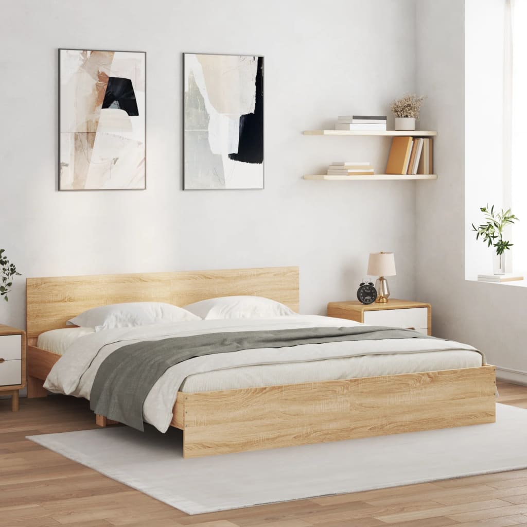 Bed Frame with LED without Mattress Sonoma Oak 200x200 cm
