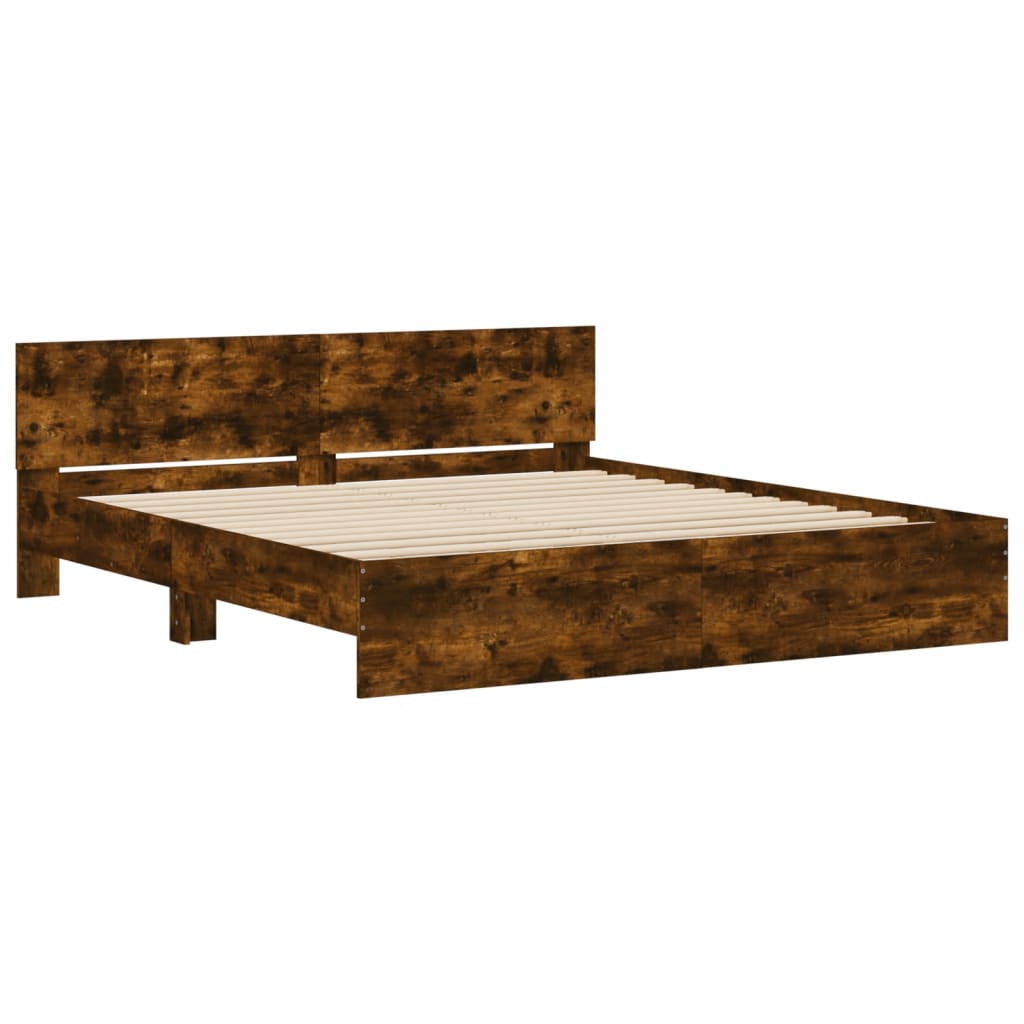 Bed Frame with LED without Mattress Smoked Oak 200x200 cm