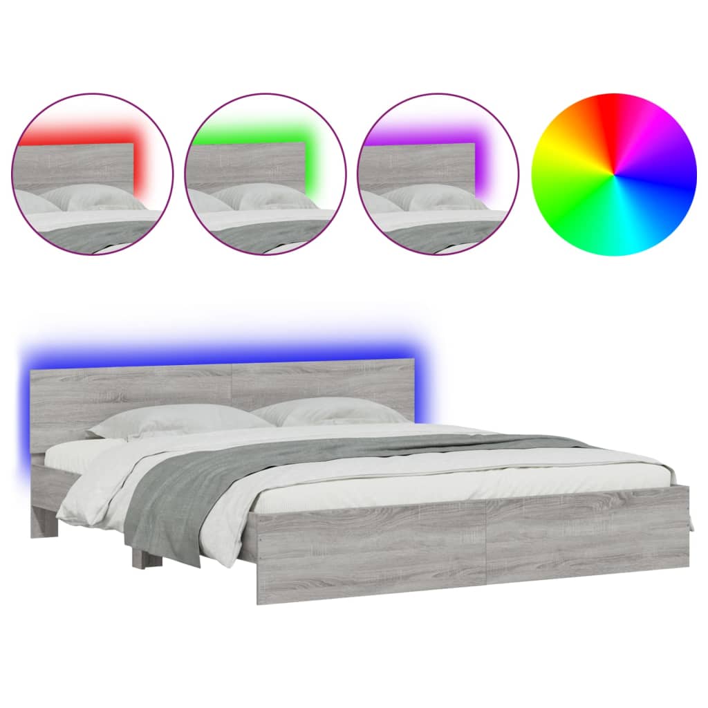 Bed Frame with LED without Mattress Grey Sonoma 200x200 cm