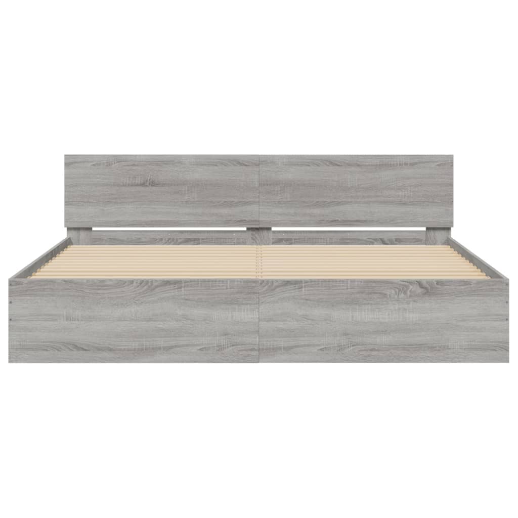 Bed Frame with LED without Mattress Grey Sonoma 200x200 cm