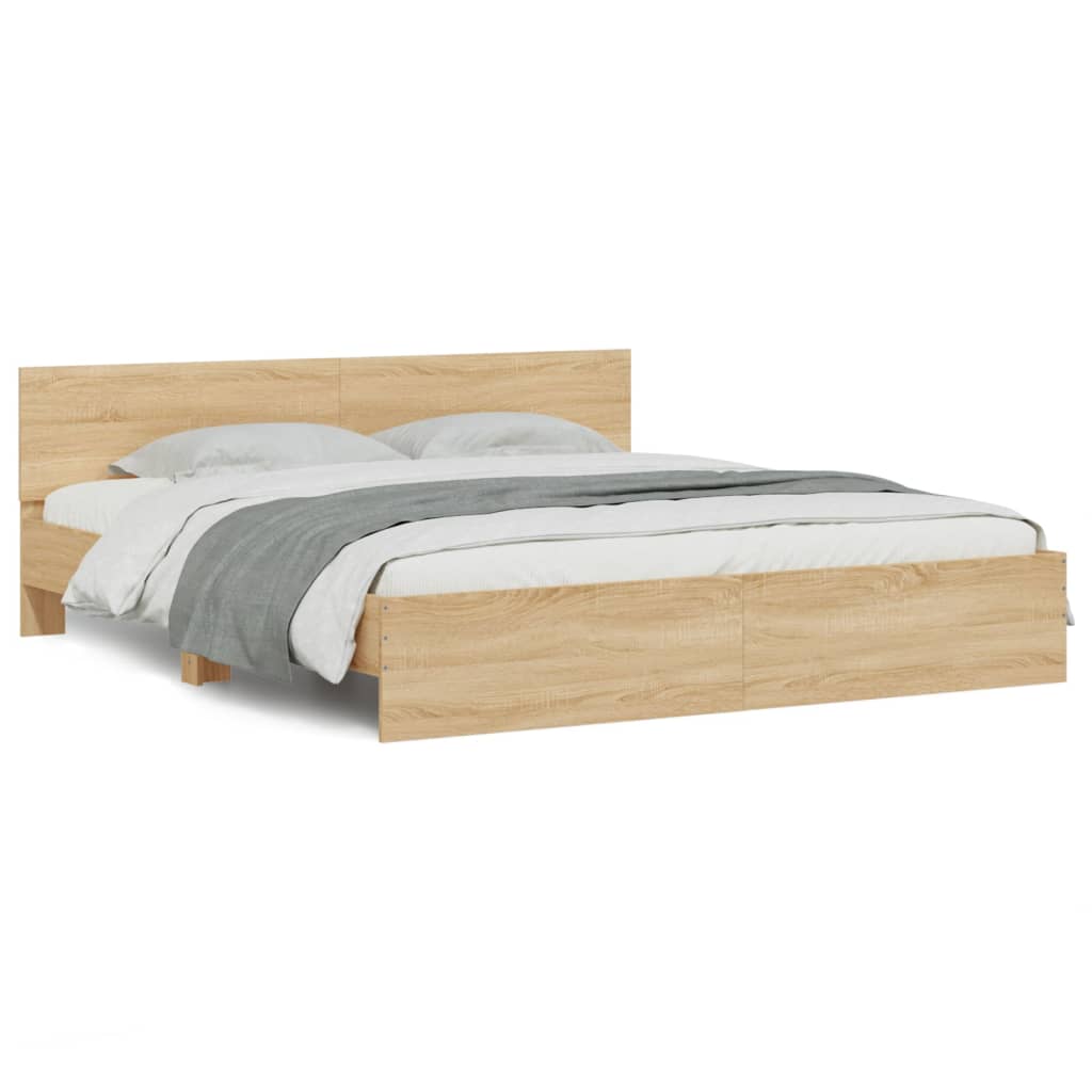 Bed Frame with LED without Mattress Sonoma Oak 180x200 cm Super King