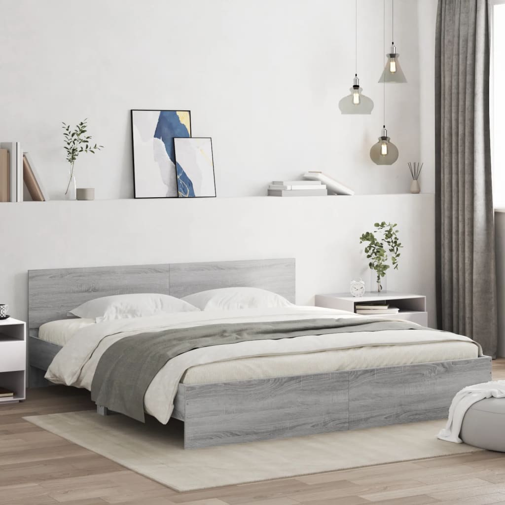 Bed Frame with LED without Mattress Grey Sonoma 180x200 cm Super King