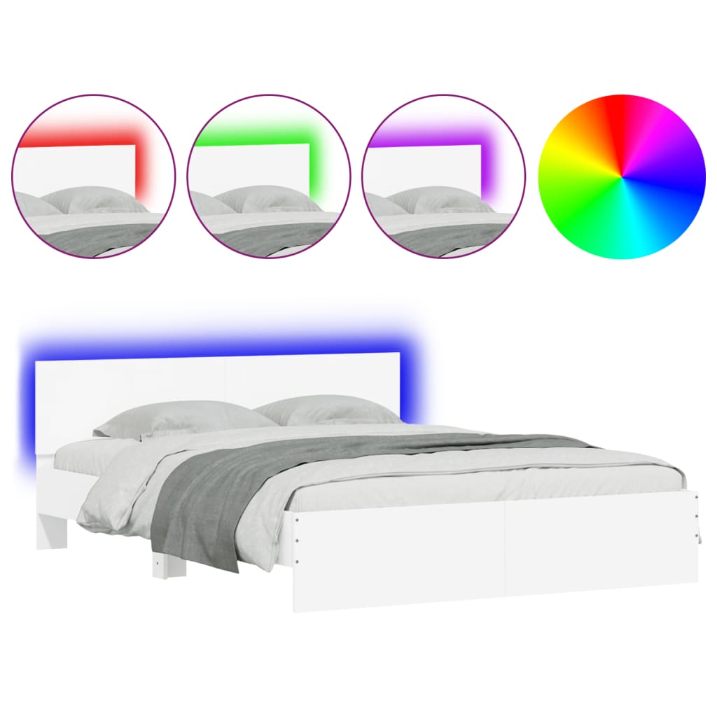 Bed Frame with LED without Mattress White 160x200 cm