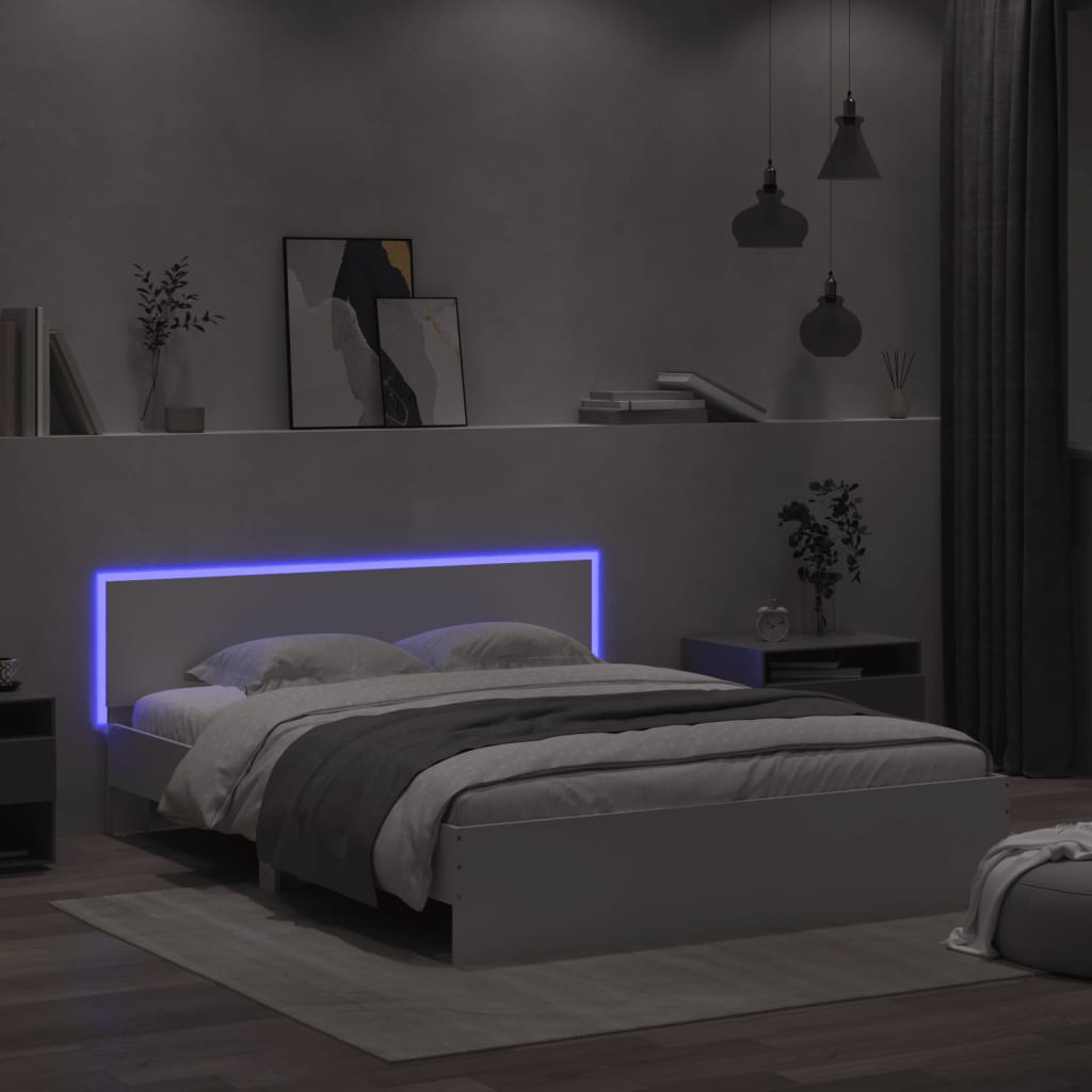 Bed Frame with LED without Mattress White 160x200 cm