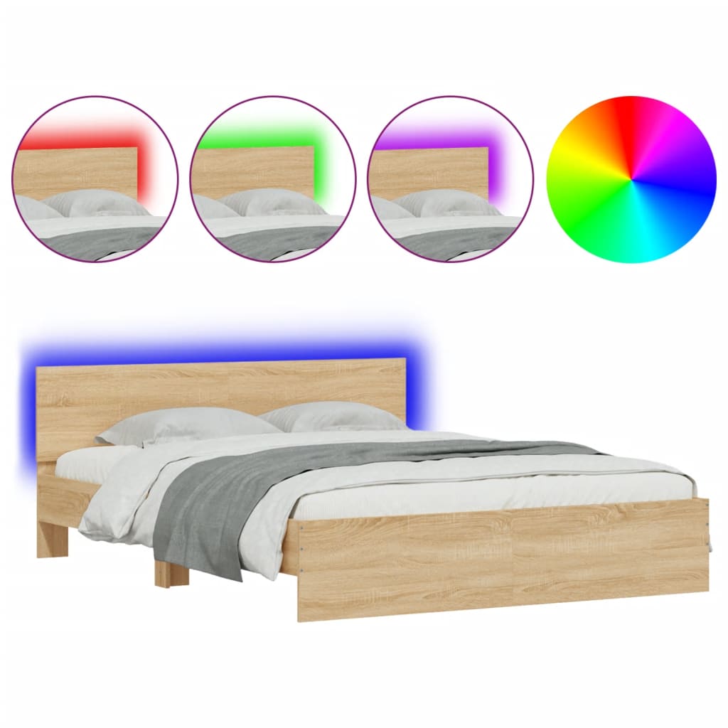 Bed Frame with LED without Mattress Sonoma Oak 160x200 cm