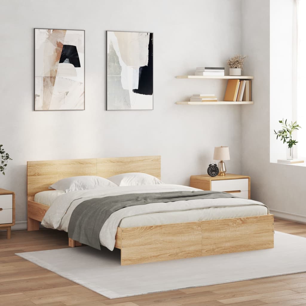 Bed Frame with LED without Mattress Sonoma Oak 160x200 cm