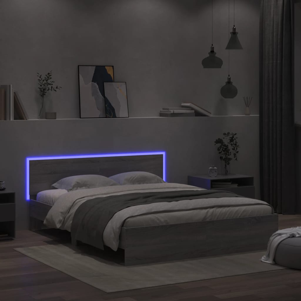 Bed Frame with LED without Mattress Grey Sonoma 160x200 cm