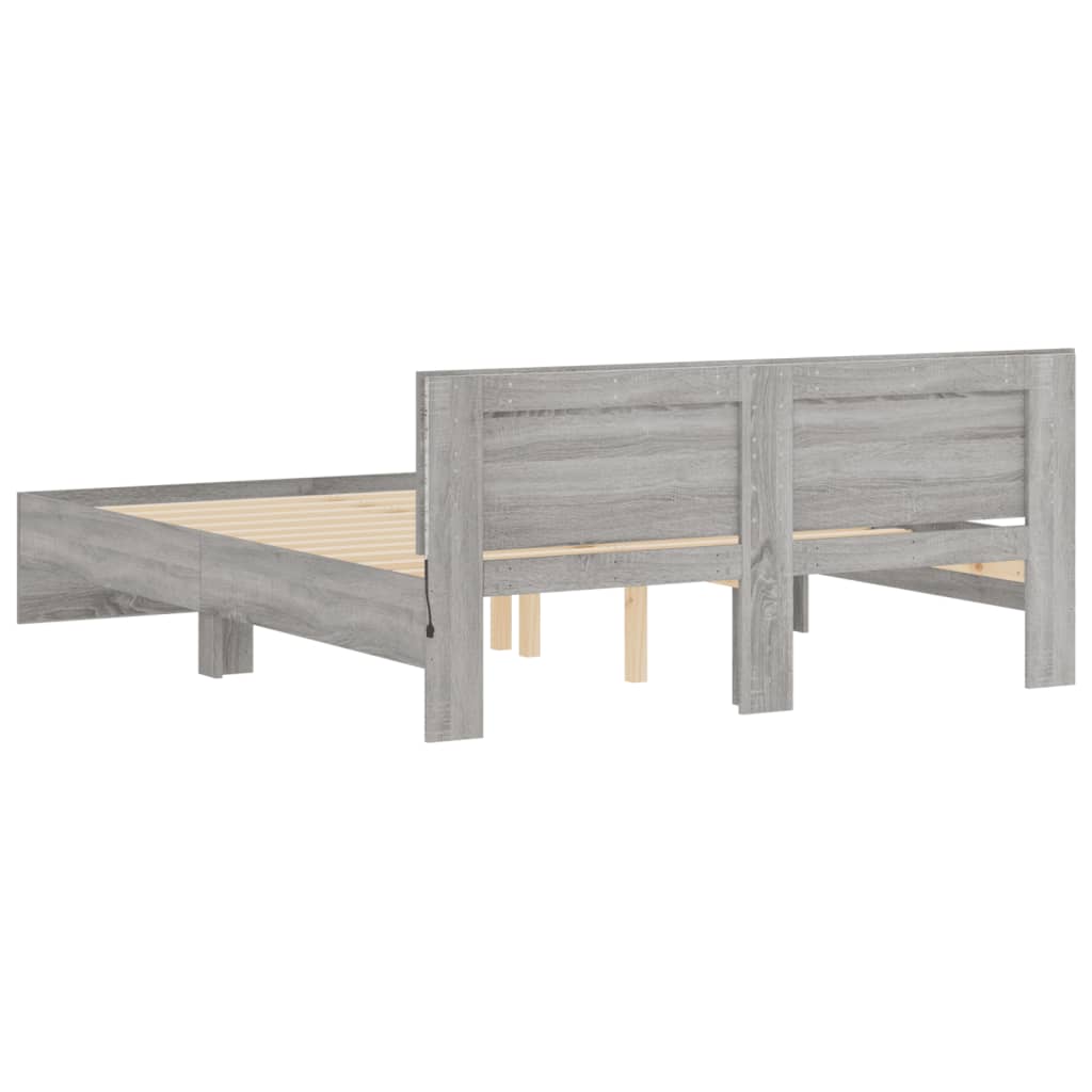 Bed Frame with LED without Mattress Grey Sonoma 160x200 cm