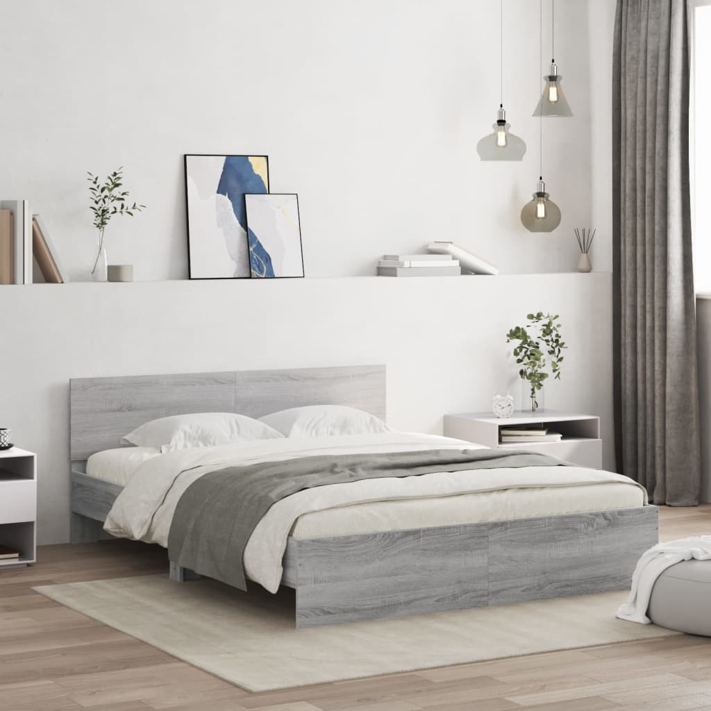 Bed Frame with LED without Mattress Grey Sonoma 160x200 cm