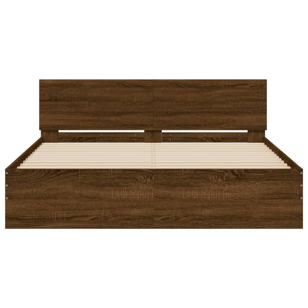 Bed Frame with LED without Mattress Brown Oak 160x200 cm