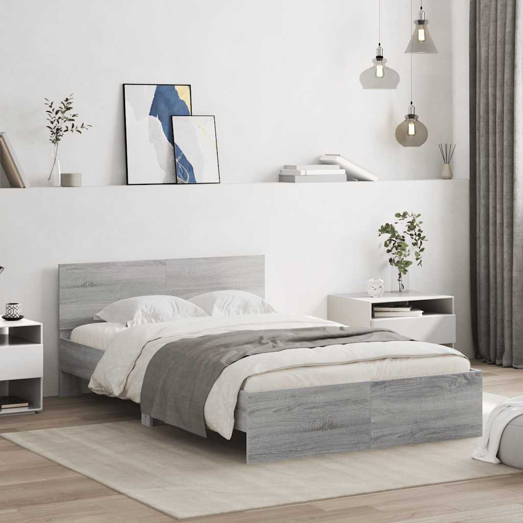 Bed Frame with Headboard and LED Grey Sonoma 120x200 cm