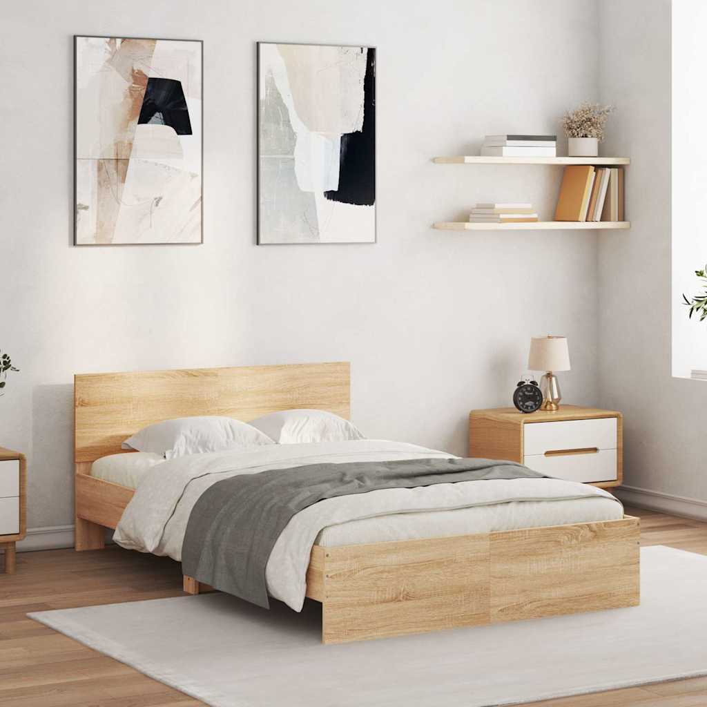Bed Frame with LED without Mattress Sonoma Oak 135x190 cm Double
