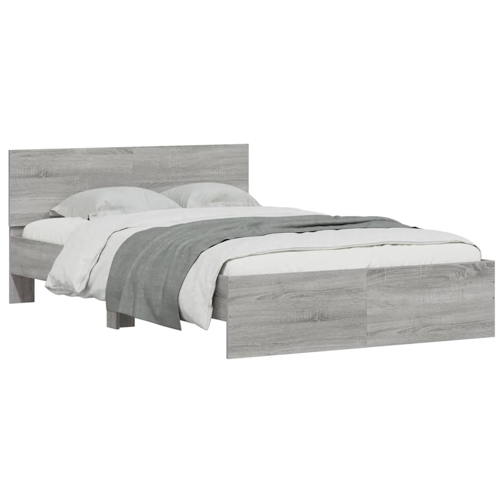 Bed Frame with Headboard and LED Grey Sonoma 135x190 cm Double