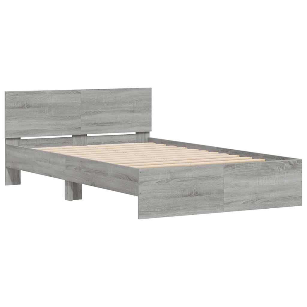 Bed Frame with Headboard and LED Grey Sonoma 135x190 cm Double