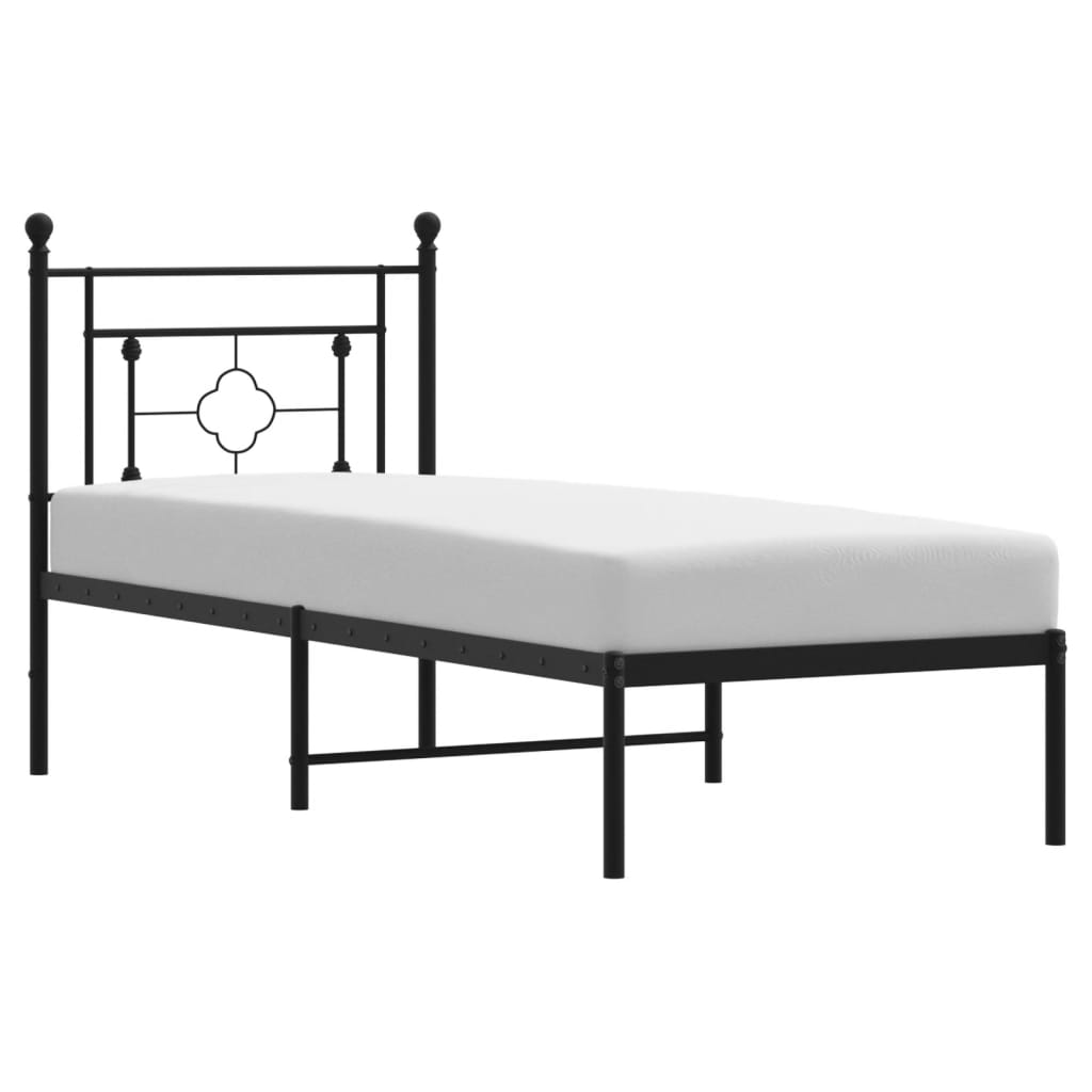 Metal Bed Frame without Mattress with Headboard Black 75x190cm