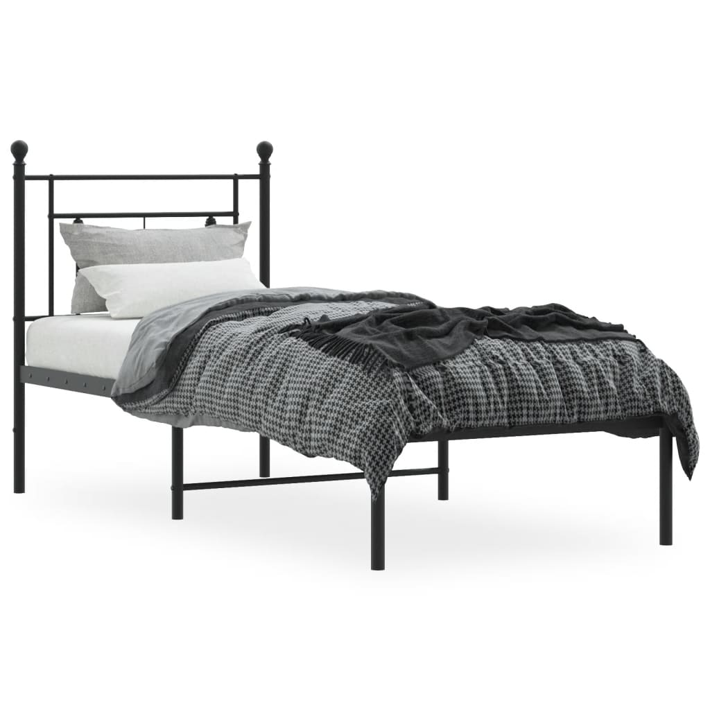 Metal Bed Frame without Mattress with Headboard Black 75x190cm