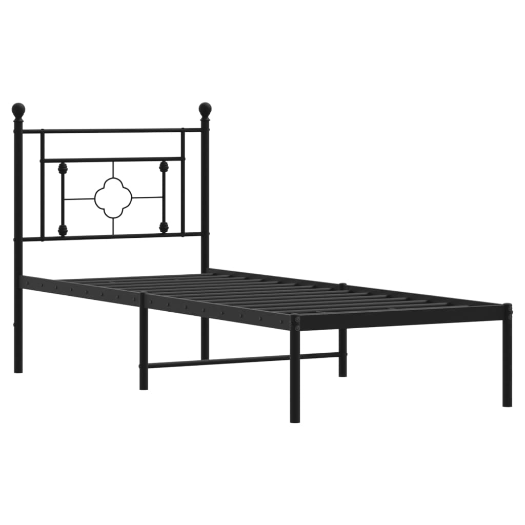Metal Bed Frame without Mattress with Headboard Black 75x190cm