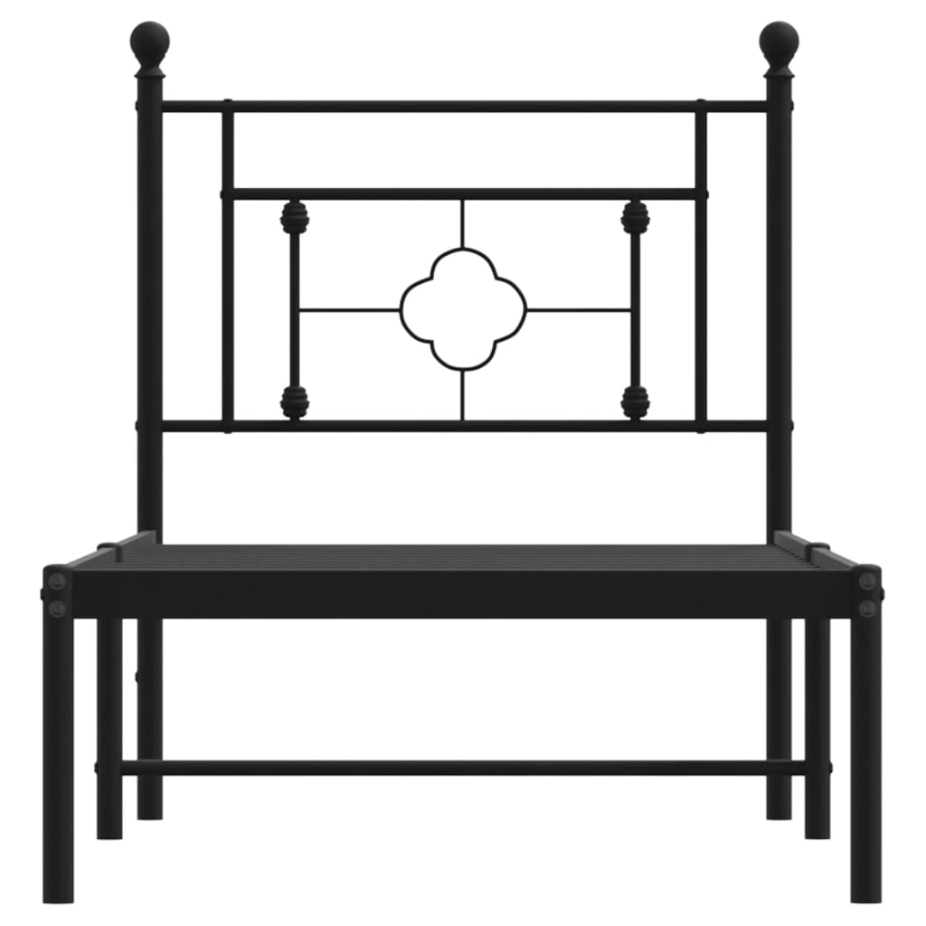 Metal Bed Frame without Mattress with Headboard Black 75x190cm