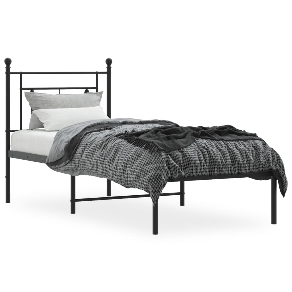Metal Bed Frame without Mattress with Headboard Black 80x200cm