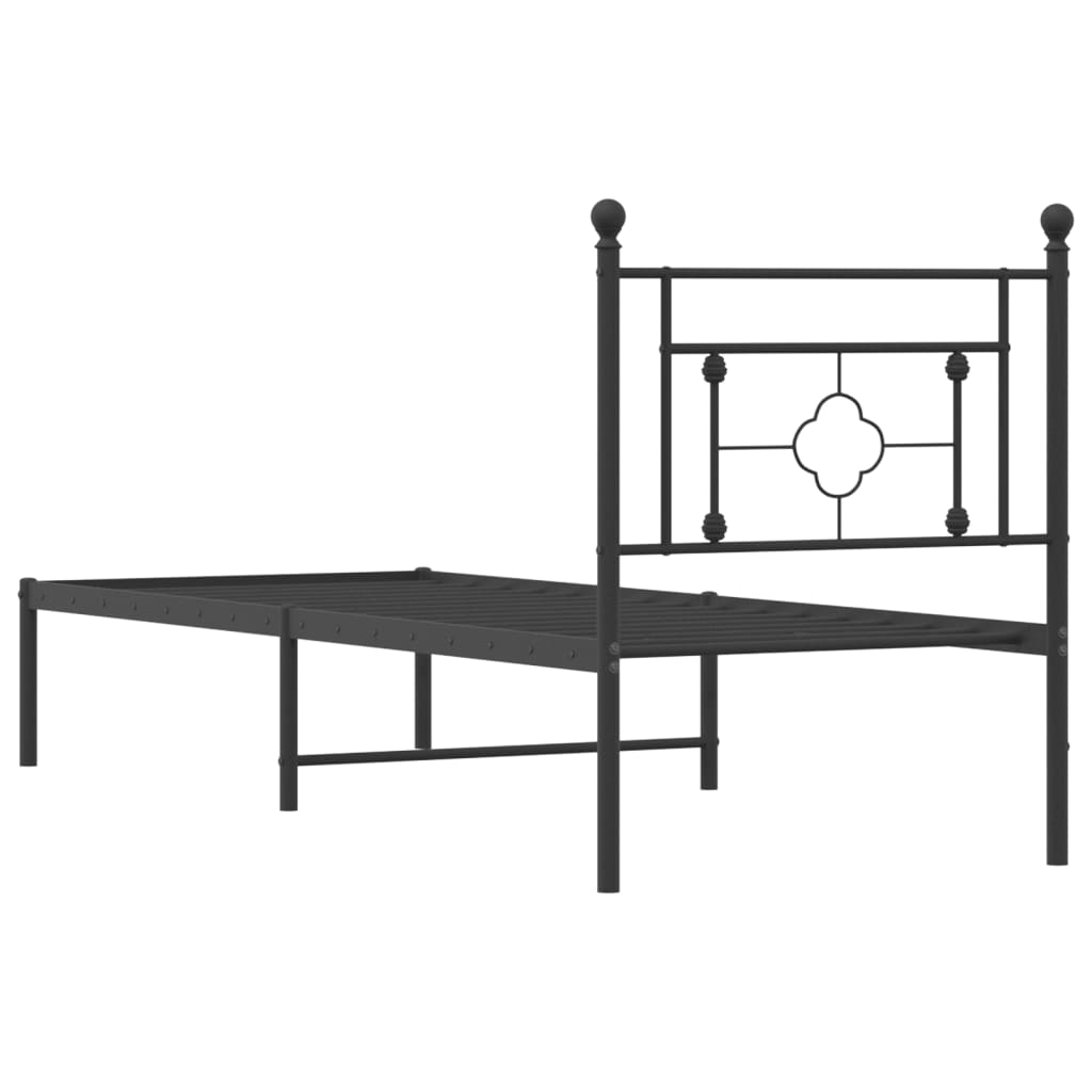 Metal Bed Frame without Mattress with Headboard Black 80x200cm