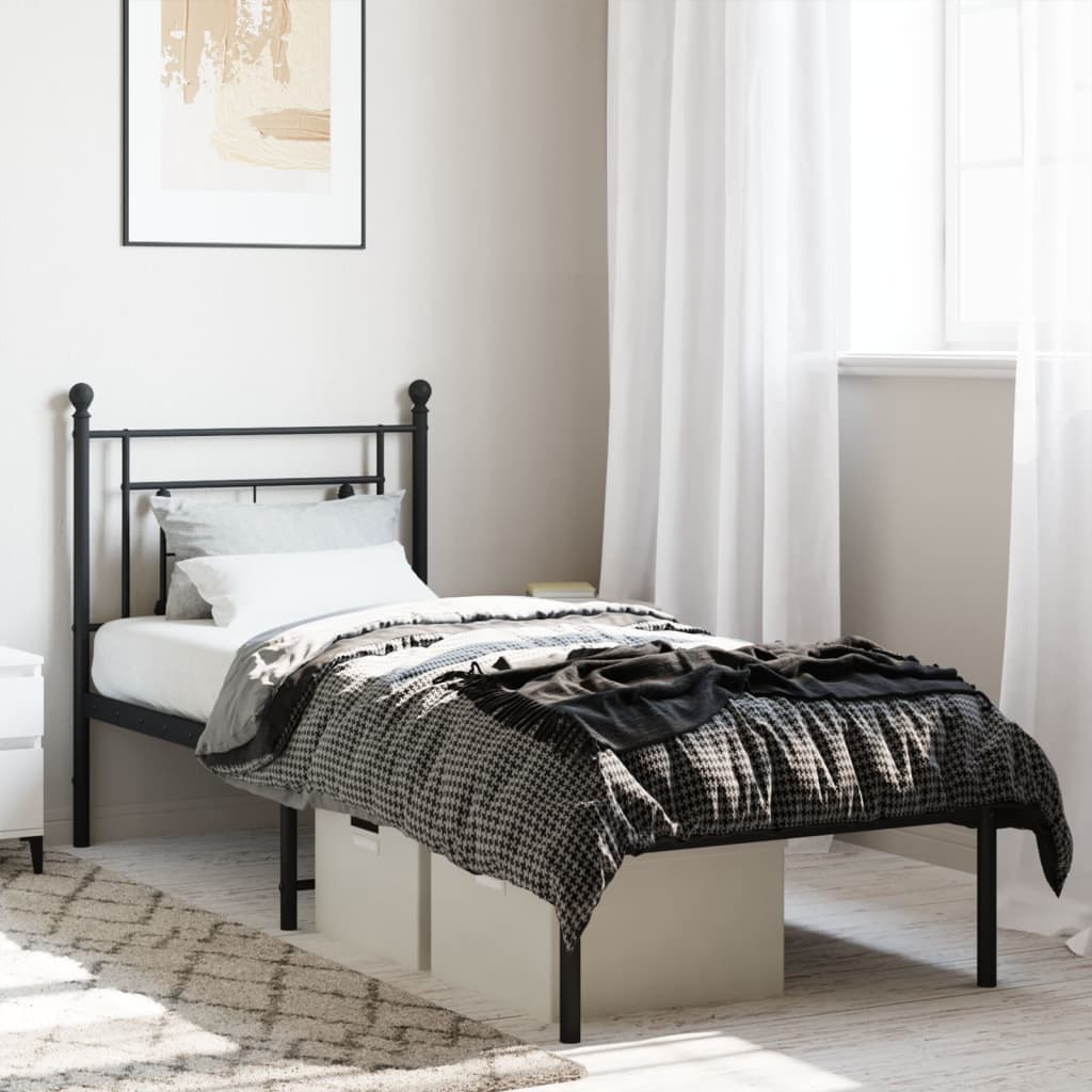 Metal Bed Frame without Mattress with Headboard Black 80x200cm