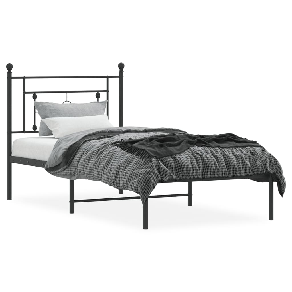 Metal Bed Frame without Mattress with Headboard Black 90x190cm