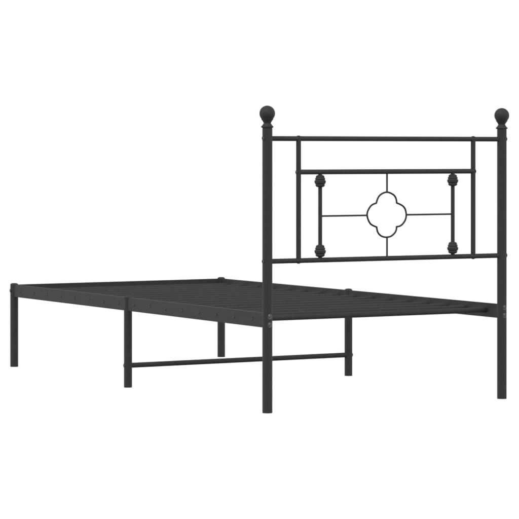 Metal Bed Frame without Mattress with Headboard Black 90x190cm