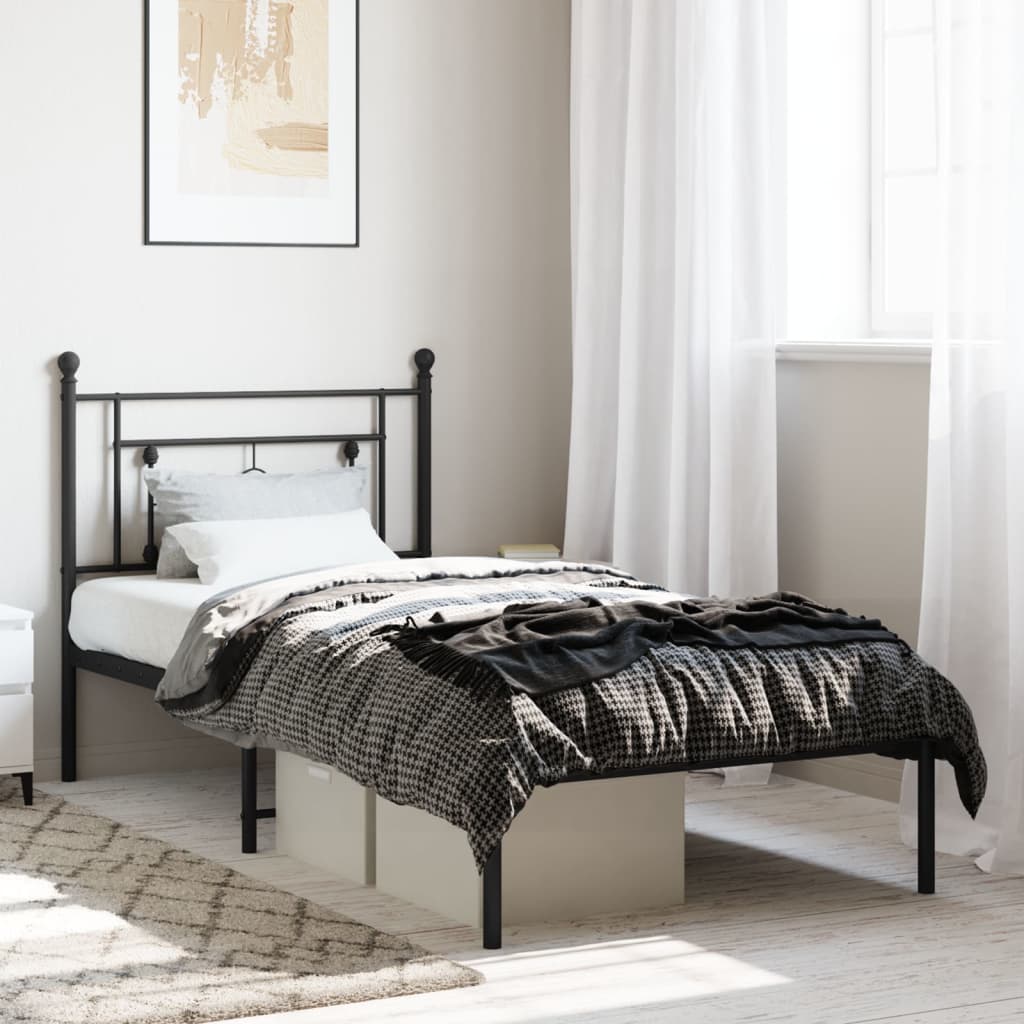 Metal Bed Frame without Mattress with Headboard Black 90x190cm