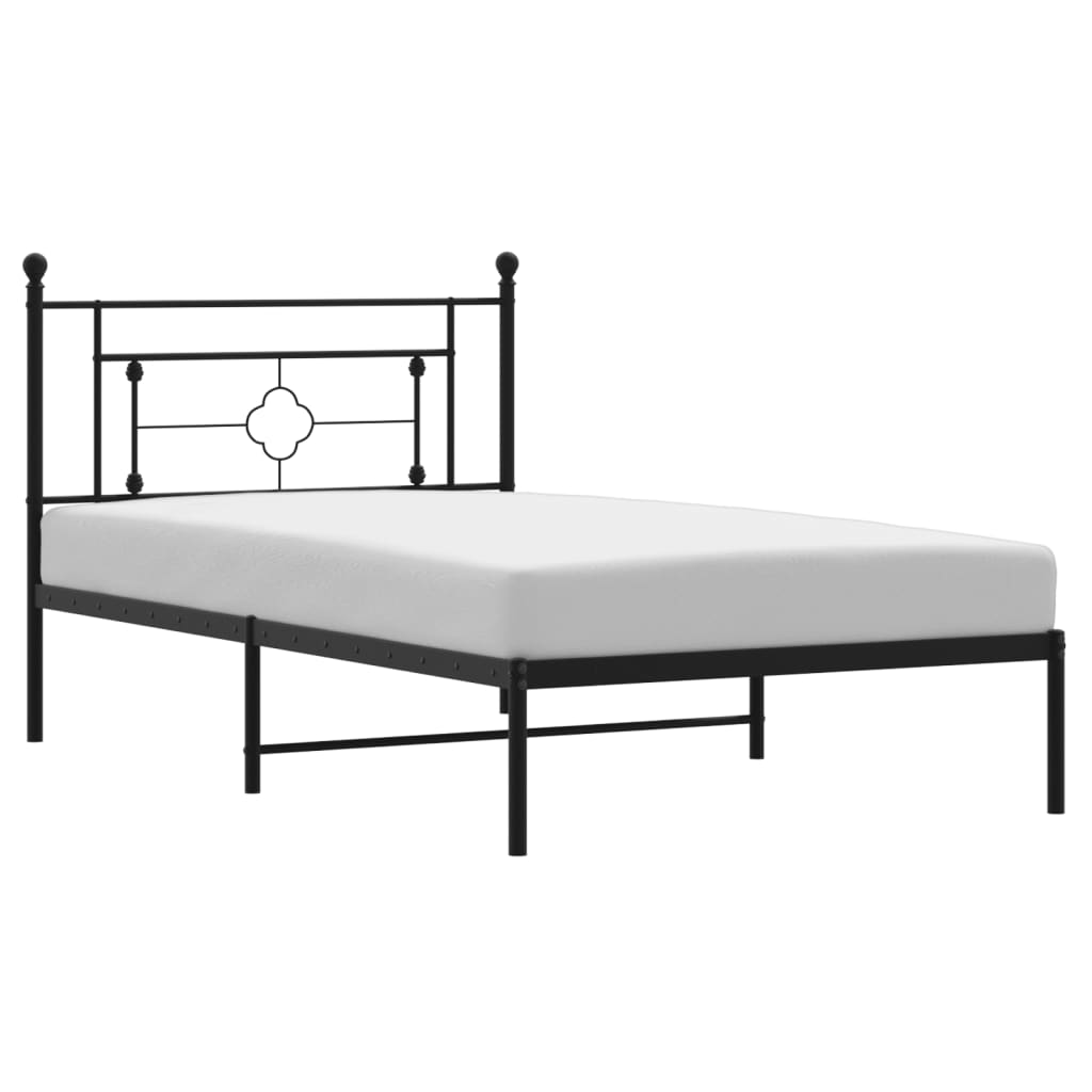 Metal Bed Frame without Mattress with Headboard Black 107x203cm